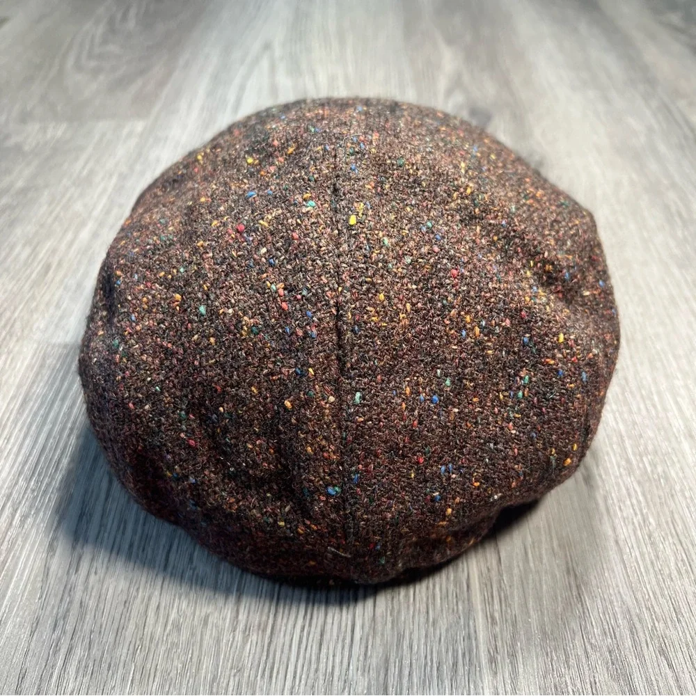 Hanna Hats Donegal Tweed Flat Cap Cap‎ 100% Wool Size XL Brown Ireland Newsboy